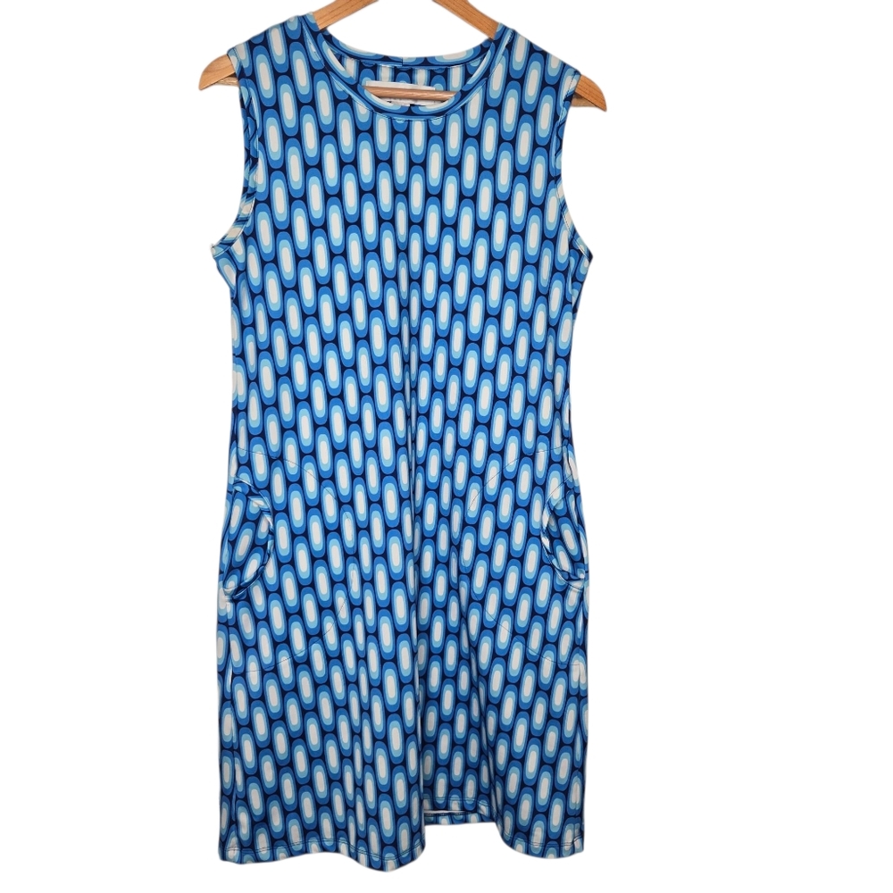 Sleeveless Blue Patterned Shift Dress